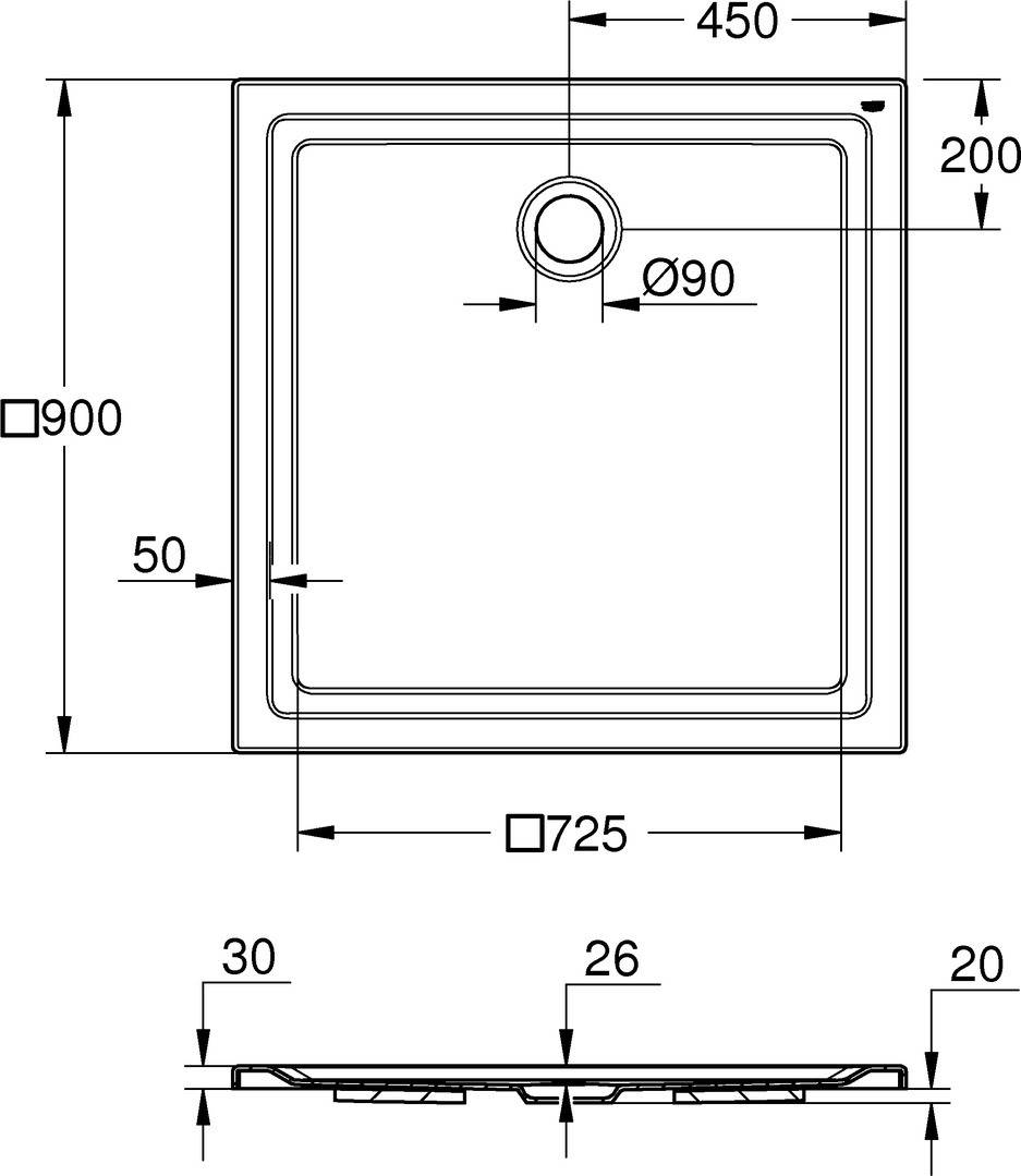 GROHE Acryl Duschwanne 39301, Maße: 900 x 900 mm, Tiefe: 30 mm, alpinweiß