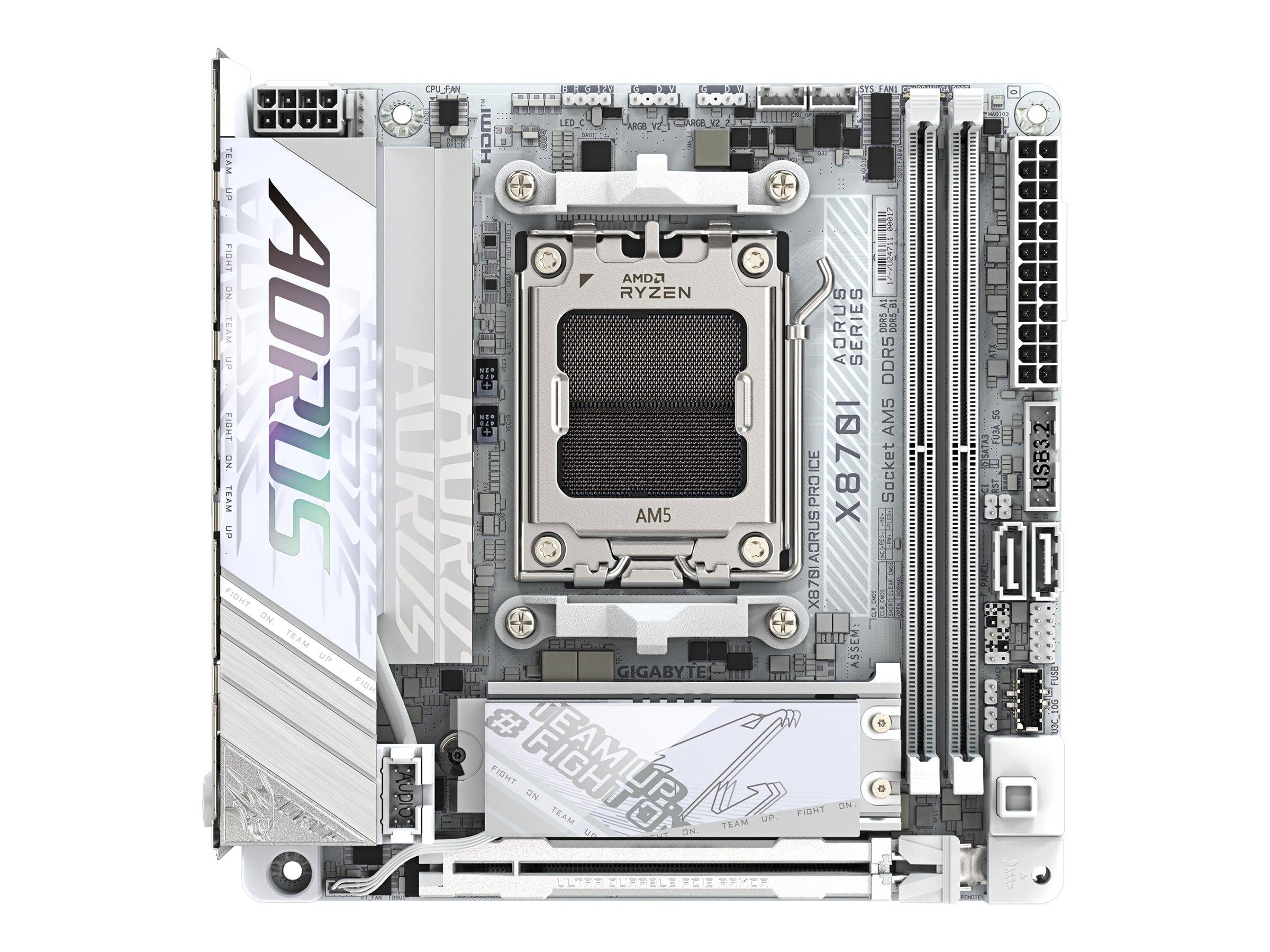 Gigabyte AORUS X870I PRO ICE - Motherboard - Mini-ITX - Socket AM5 - AMD X870 Chipsatz - USB4, USB-C 3.2 Gen2, USB 3.2 Gen 2, USB 3.2 Gen 1 - Wi-Fi