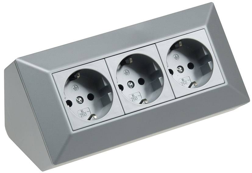 ChiliTec 3-fach Steckdosenblock silber 250V AC / 16A Aufbaumontage Neue Version