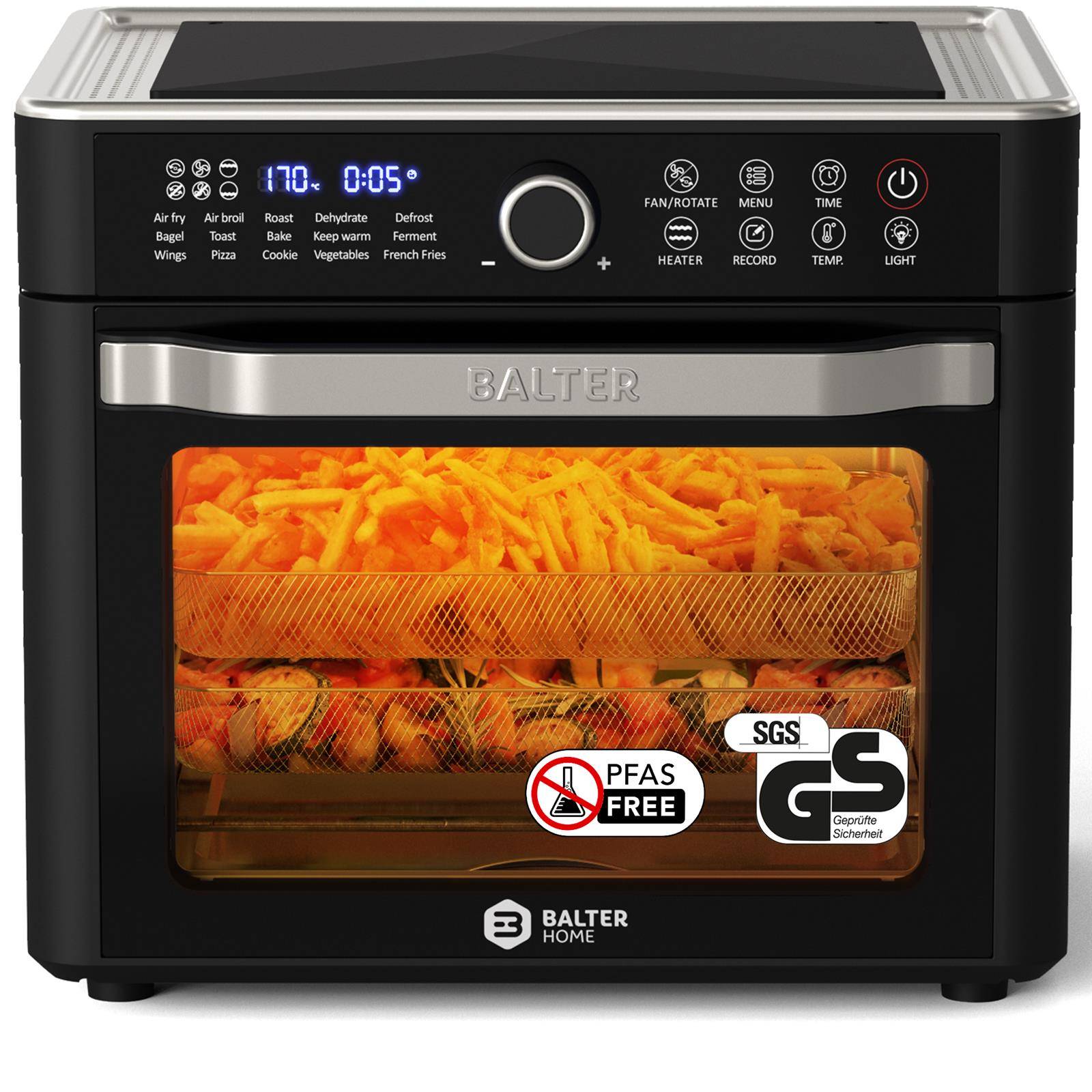 Balter Heißluftfritteuse XXL 22L Airfryer, 200 Programme, 40°-230°, Dörrautomat, 16 in 1 heissluftfritteuse, friteuse ohne Öl, Minibackofen, Reze
