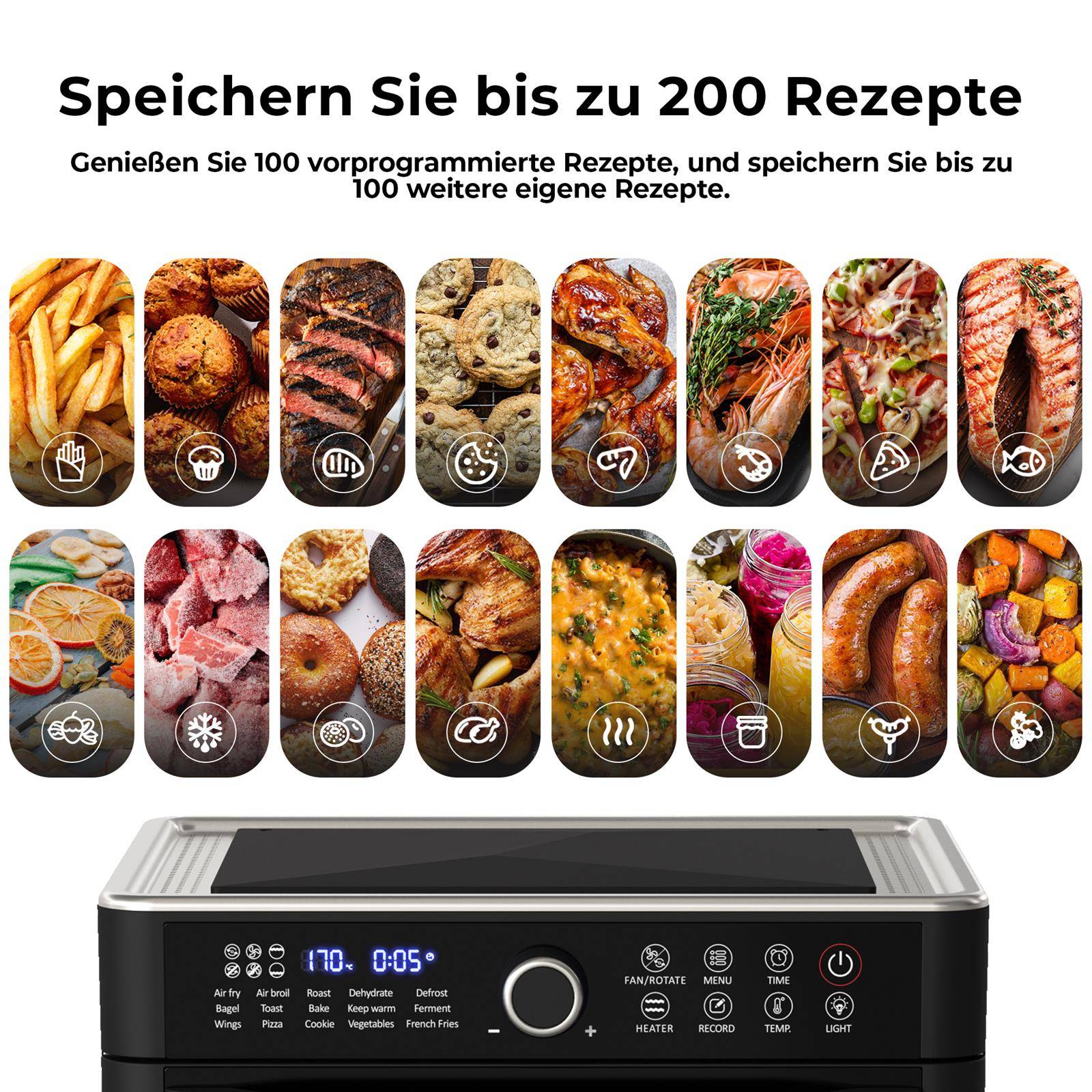 Balter Heißluftfritteuse XXL 22L Airfryer, 200 Programme, 40°-230°, Dörrautomat, 16 in 1 heissluftfritteuse, friteuse ohne Öl, Minibackofen, Reze