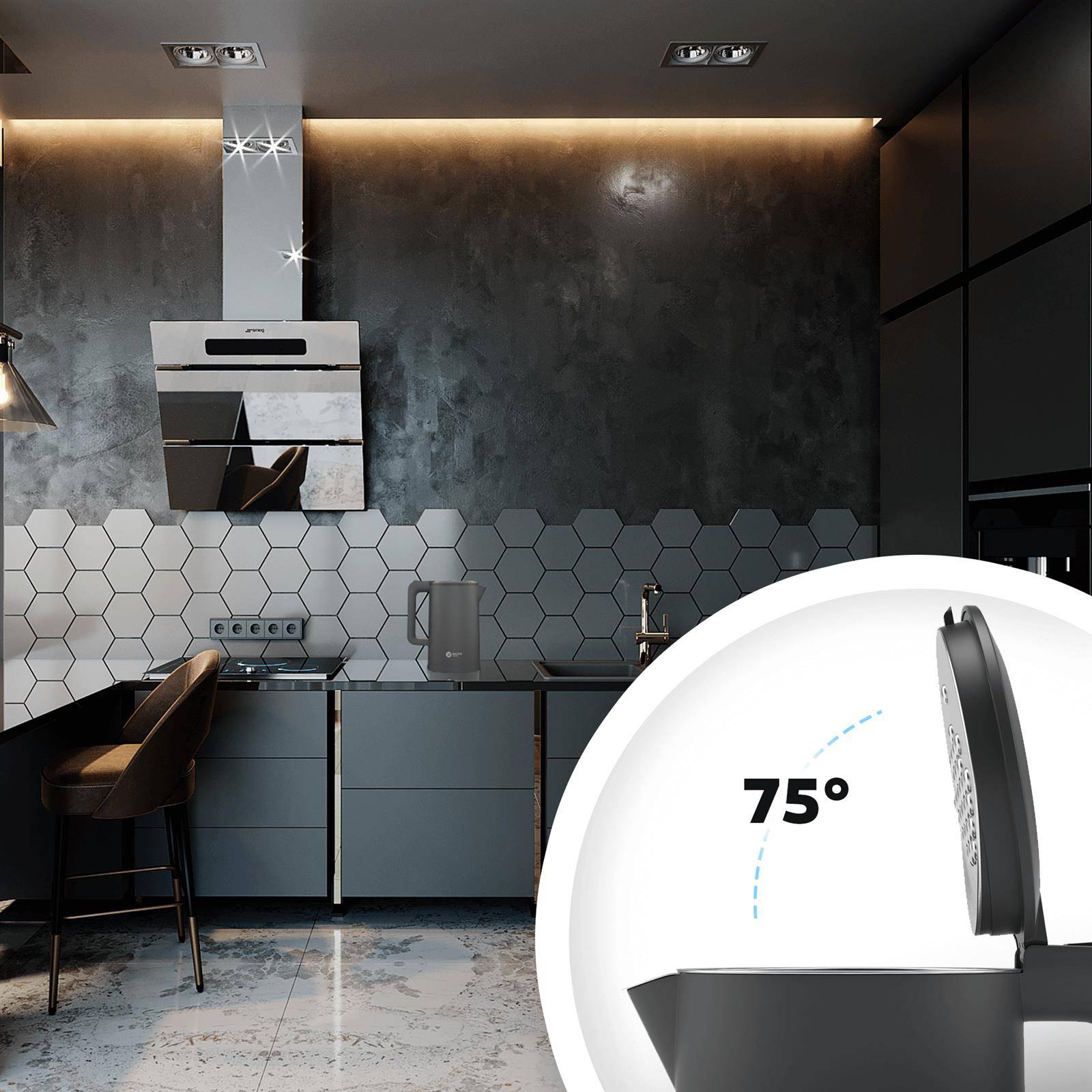 Balter Wasserkocher Edelstahl WK-4, 1,7 Liter, elektrischer Wasserkocher, Doppelwand Design, BPA frei, LED, Teekocher Kompakt, leise, Grau