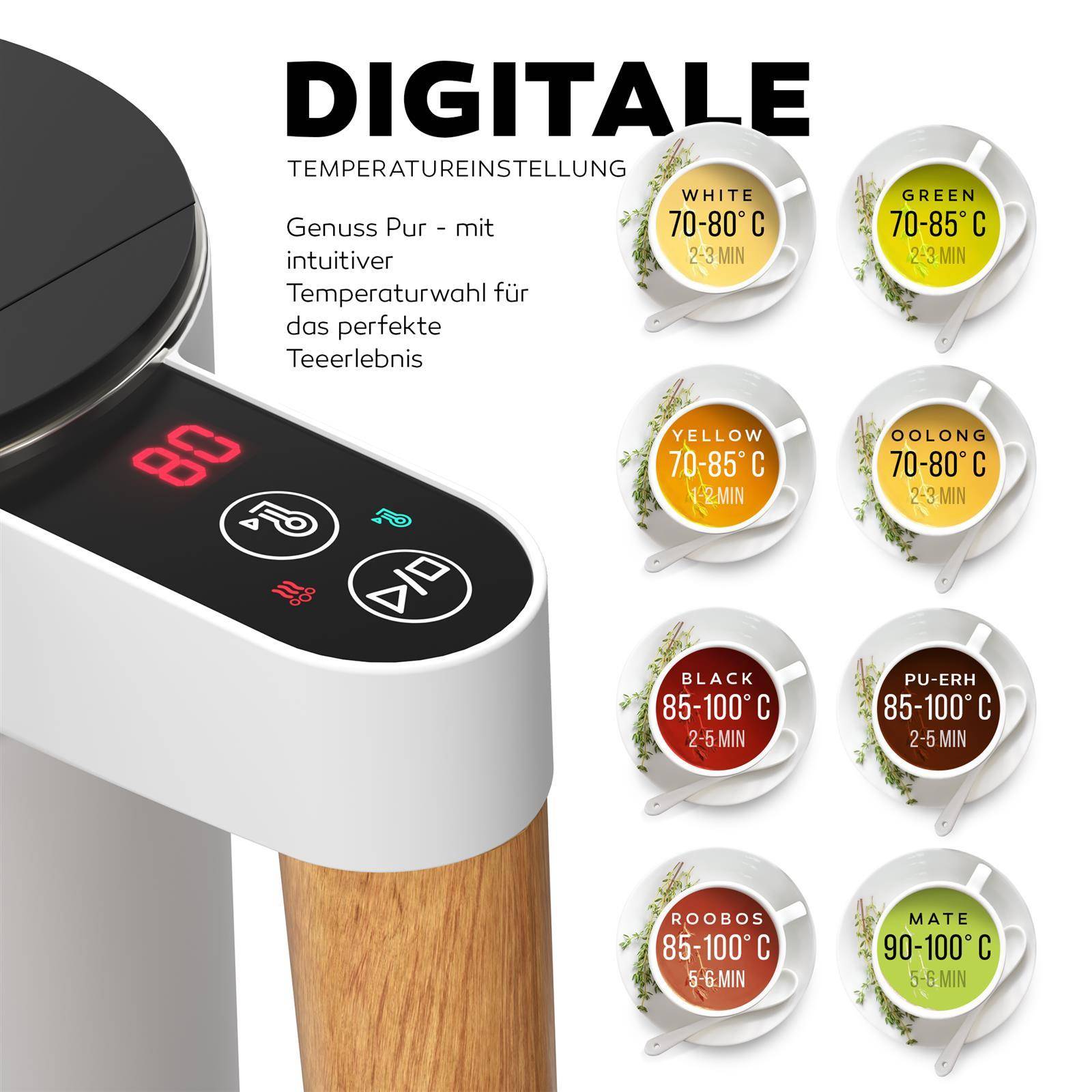 BALTER Edelstahl Wasserkocher mit Temperatureinstellung, 45°C-100°C, Doppelwand, BPA frei, leise & kabellos, Warmhaltefunktion, Teekocher mit Temper