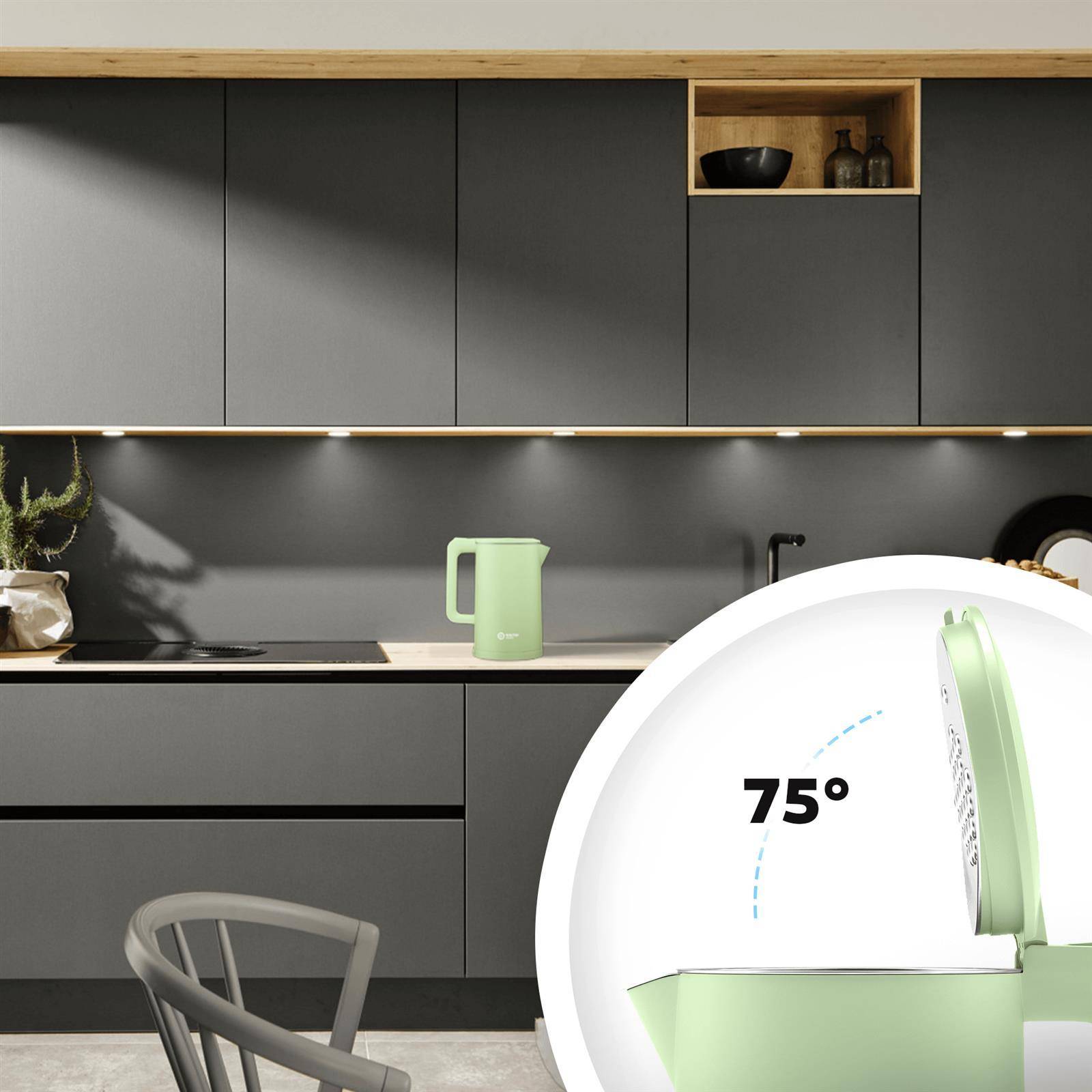 Balter Wasserkocher Edelstahl WK-4, 1,7 Liter, elektrischer Wasserkocher, Doppelwand Design, BPA frei, LED, Teekocher Kompakt, leise (Mint)