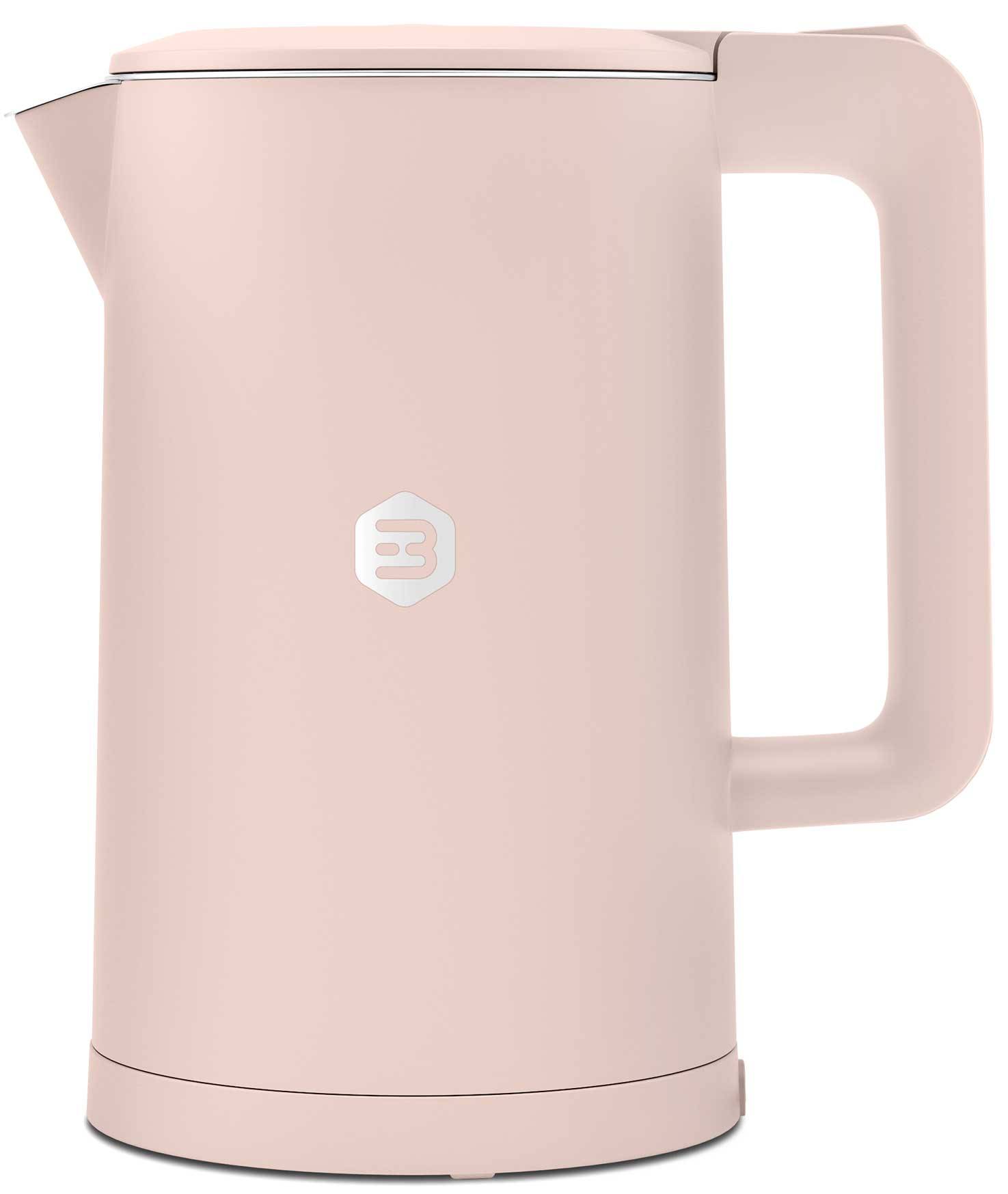Balter Wasserkocher Edelstahl WK-4, 1,7 Liter, elektrischer Wasserkocher, Doppelwand Design, BPA frei, LED, Teekocher Kompakt, leise (Pink)