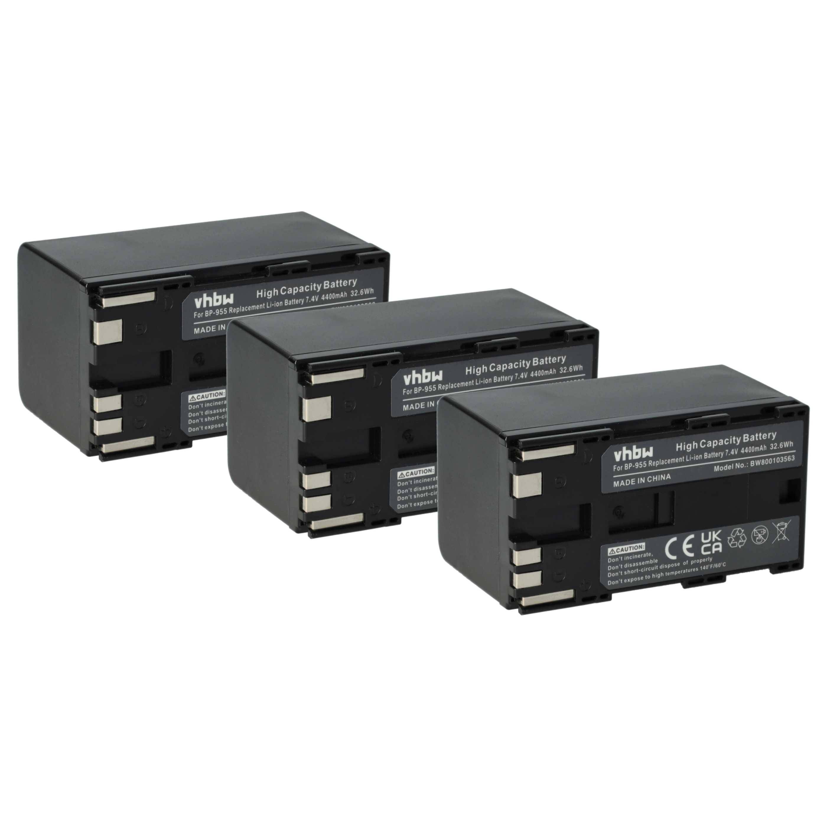 vhbw 3x Akku Ersatz für Canon BP-955 für Videokamera Camcorder (4400 mAh, 7,4 V, Li-Ion)