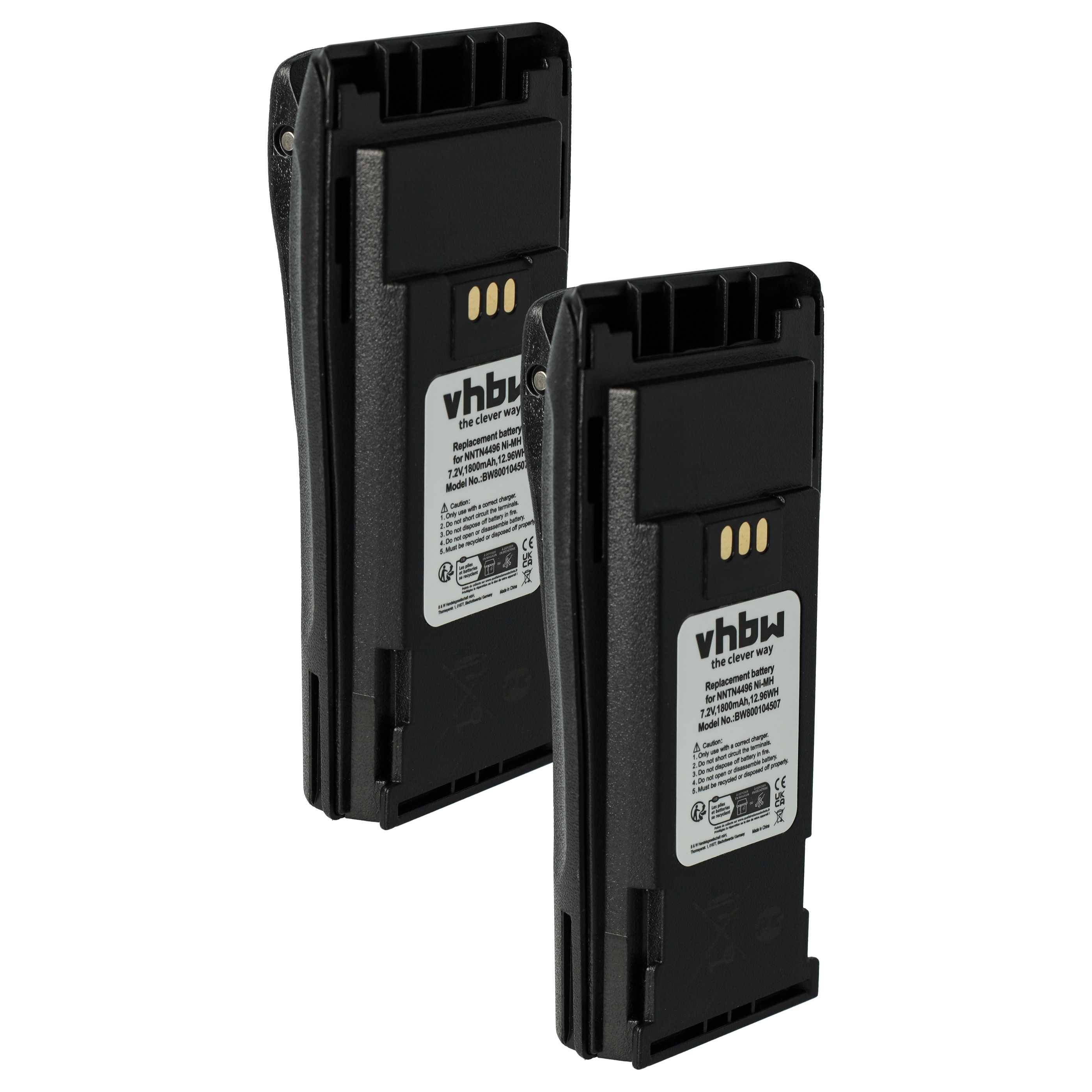 vhbw 2x Akku Ersatz für Motorola NNTN4851, NNTN4851A, NNTN4497AR, NNTN4497BR, NNTN4497CR für Funkgerät, Walkie Talkie (1800 mAh, 7,2 V, NiMH)