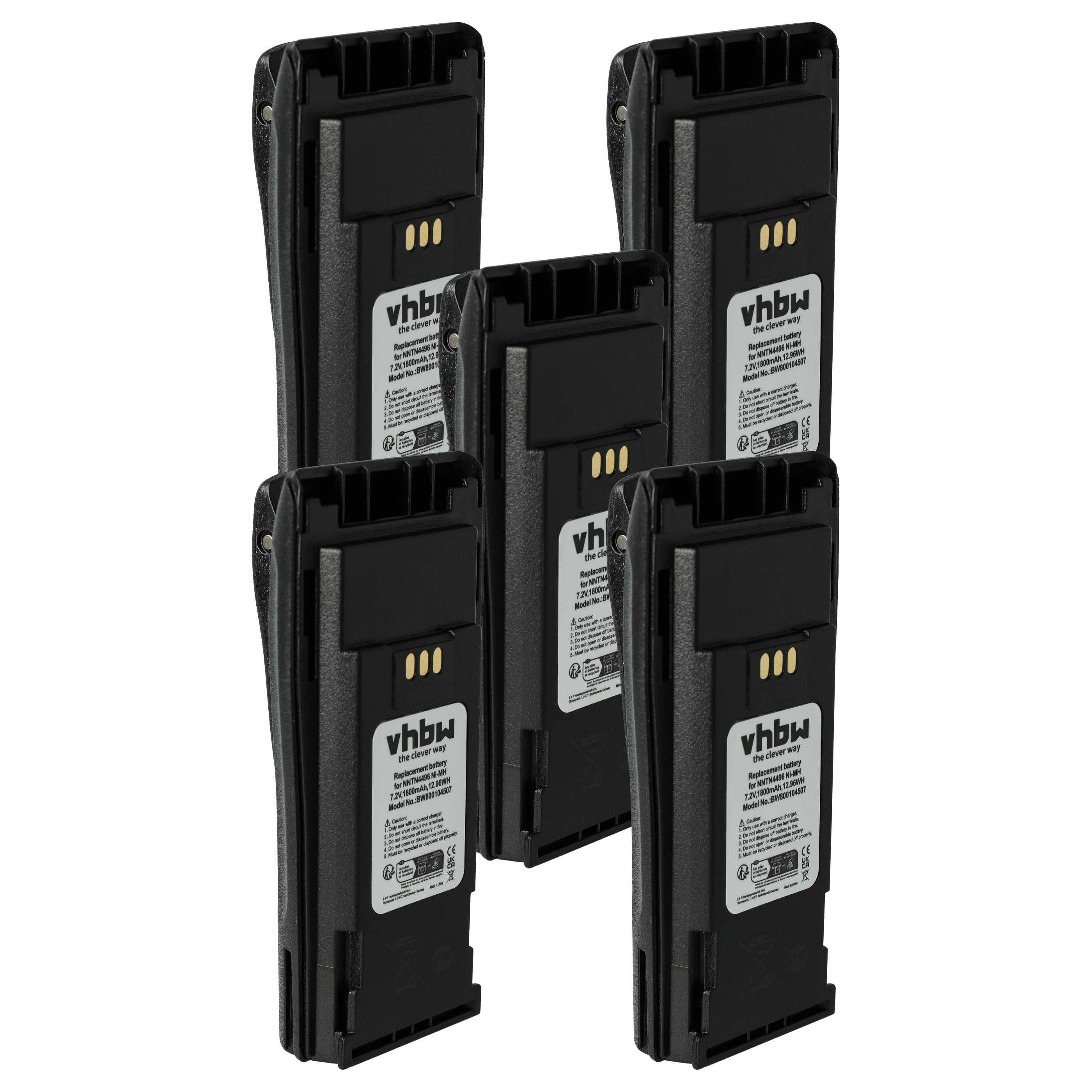 vhbw 5x Akku Ersatz für Motorola PMNN4252AR, PMNN4251, NTN4496, NTN4497, NTN4497AR, NTN4970 für Funkgerät, Walkie Talkie (1800 mAh, 7,2 V, NiMH)