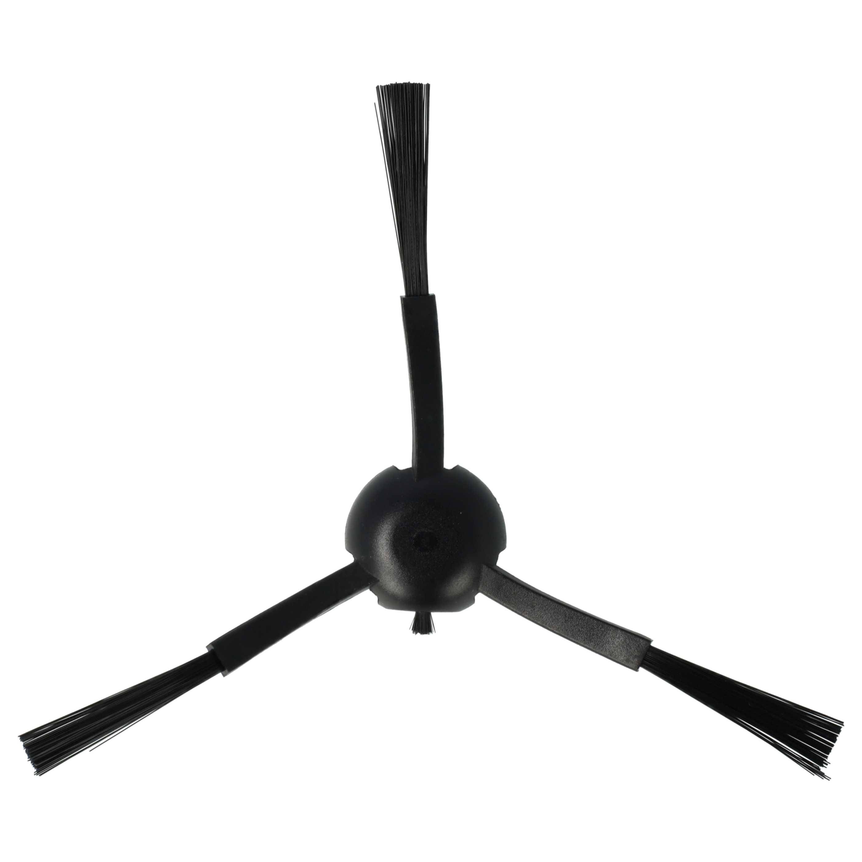 Eine schwarze dreiarmige Seitenbürste für einen Staubsaugerroboter, die effizient Verschmutzungen in den Saugweg des Staubsaugers fegt.