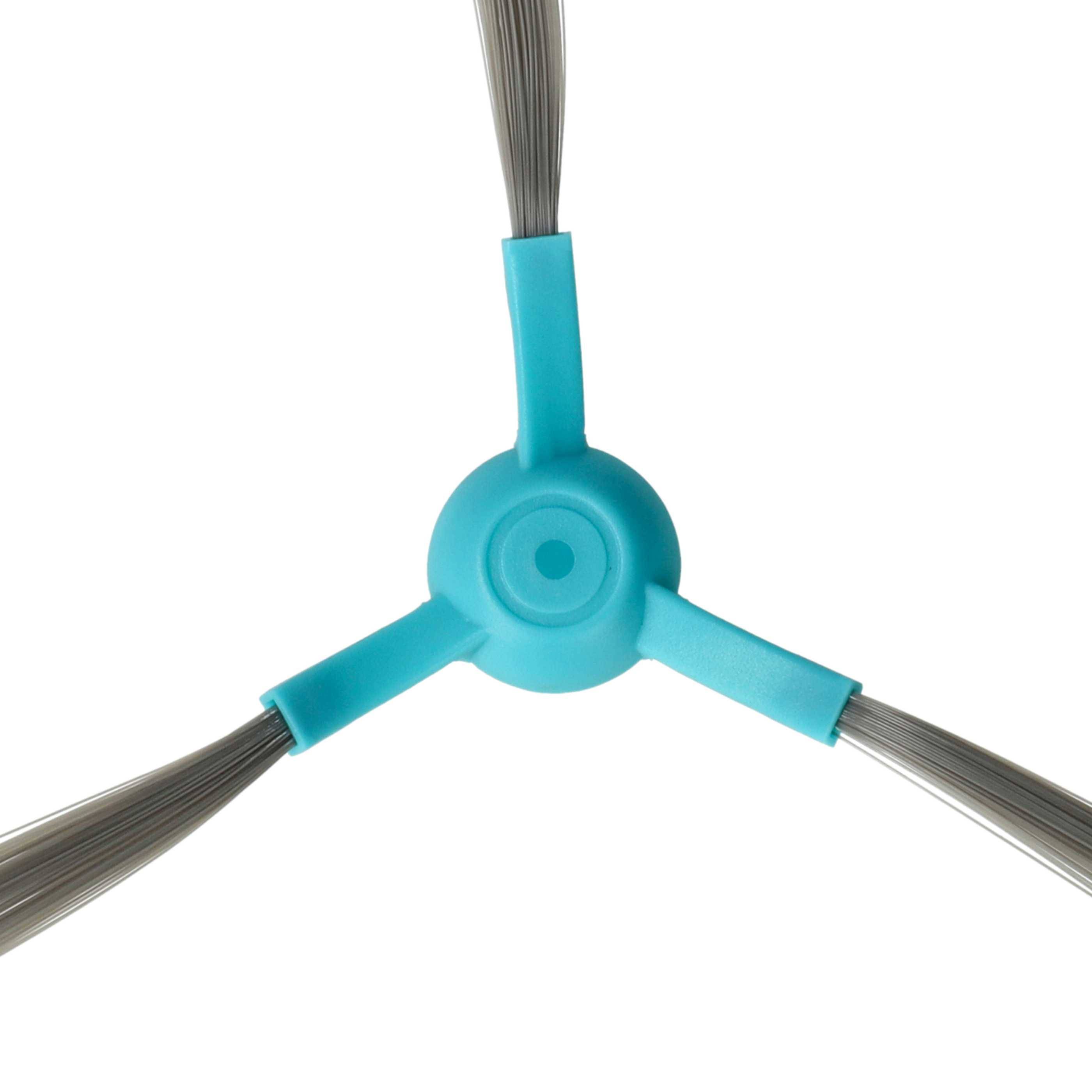 Eine blaue, dreiarmige Bürstenaufsatz mit feinen Borsten für einen Roboterstaubsauger, entwickelt zum Kehren von Verschmutzungen von Bodenkanten und Ecken.