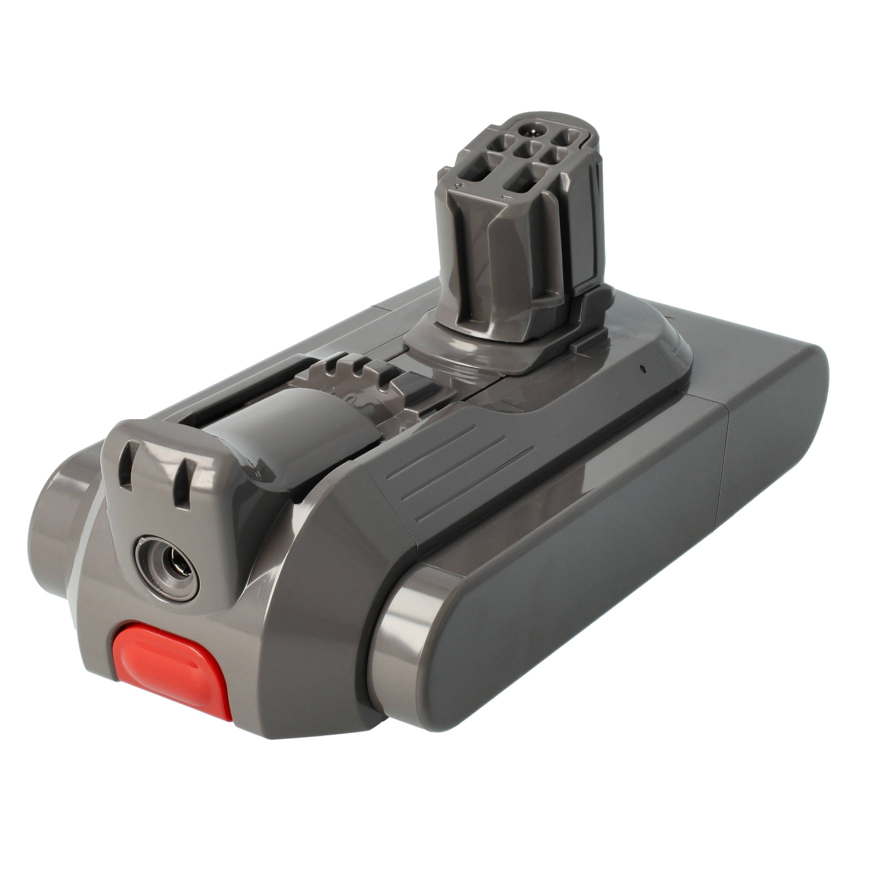Grauer kabelloses Staubsaugerbatteriepack mit rotem Freigabeknopf und oberem Anschluss
