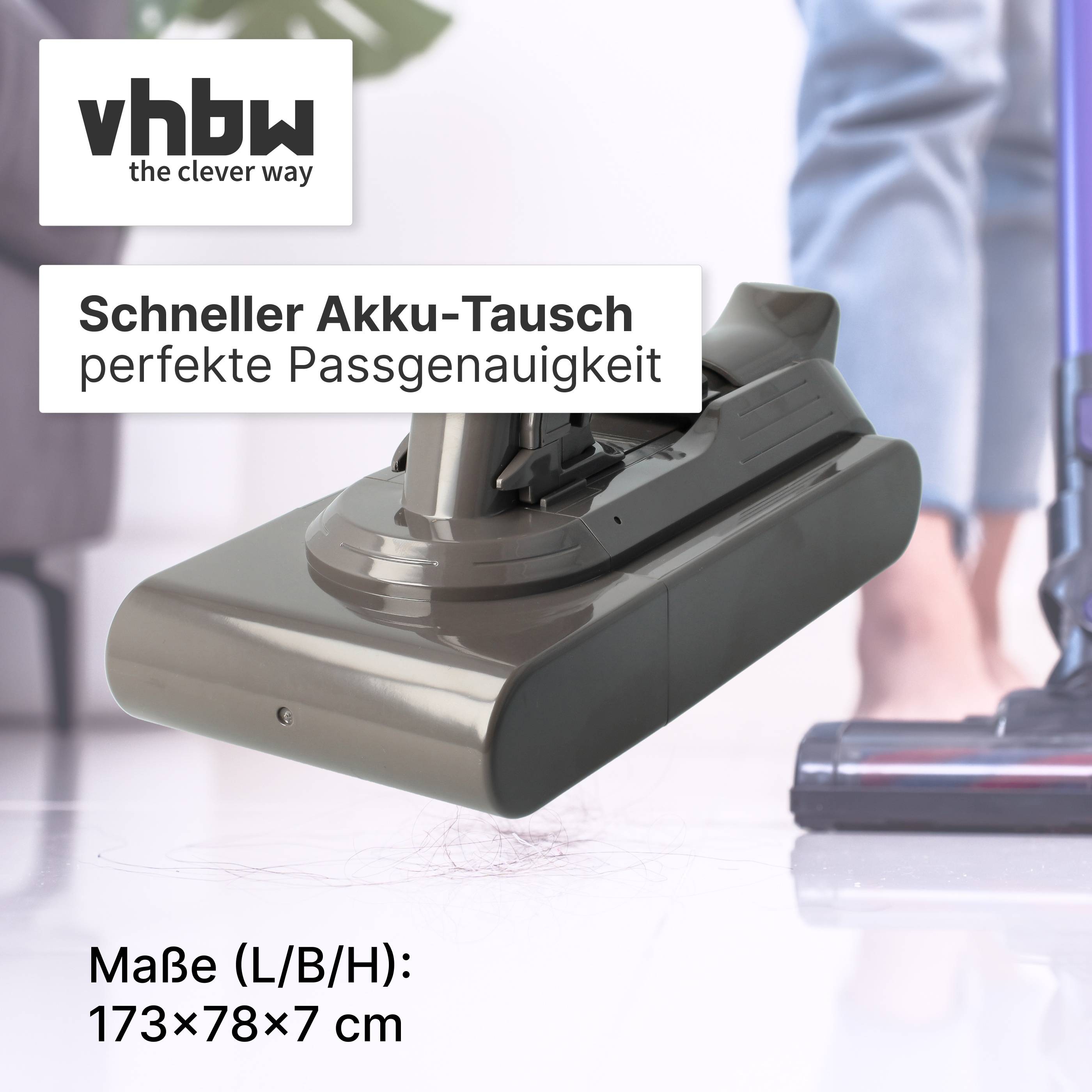 vhhw Staubsauger-Akku-Pack mit Text „Schneller Akku-Tausch, perfekte Passgenauigkeit