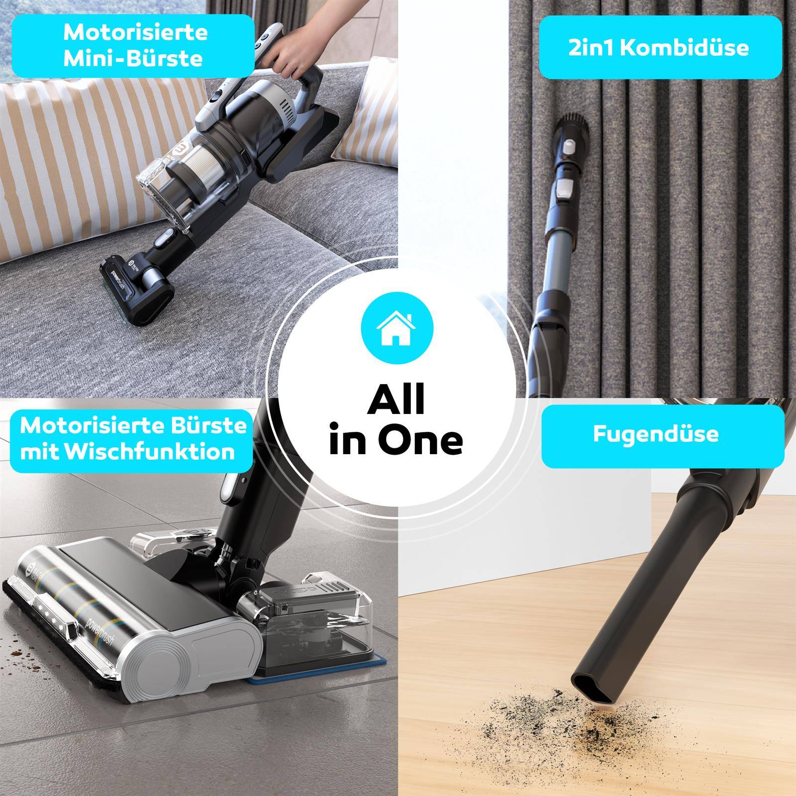 Balter Vertu X11 PRO kabelloser Akku Staubsauger mit Wischfunktion, All-IN-ONE Akku & Handstaubsauger, 350W hohe Saugleistung, bis 50 Min. Laufzeit