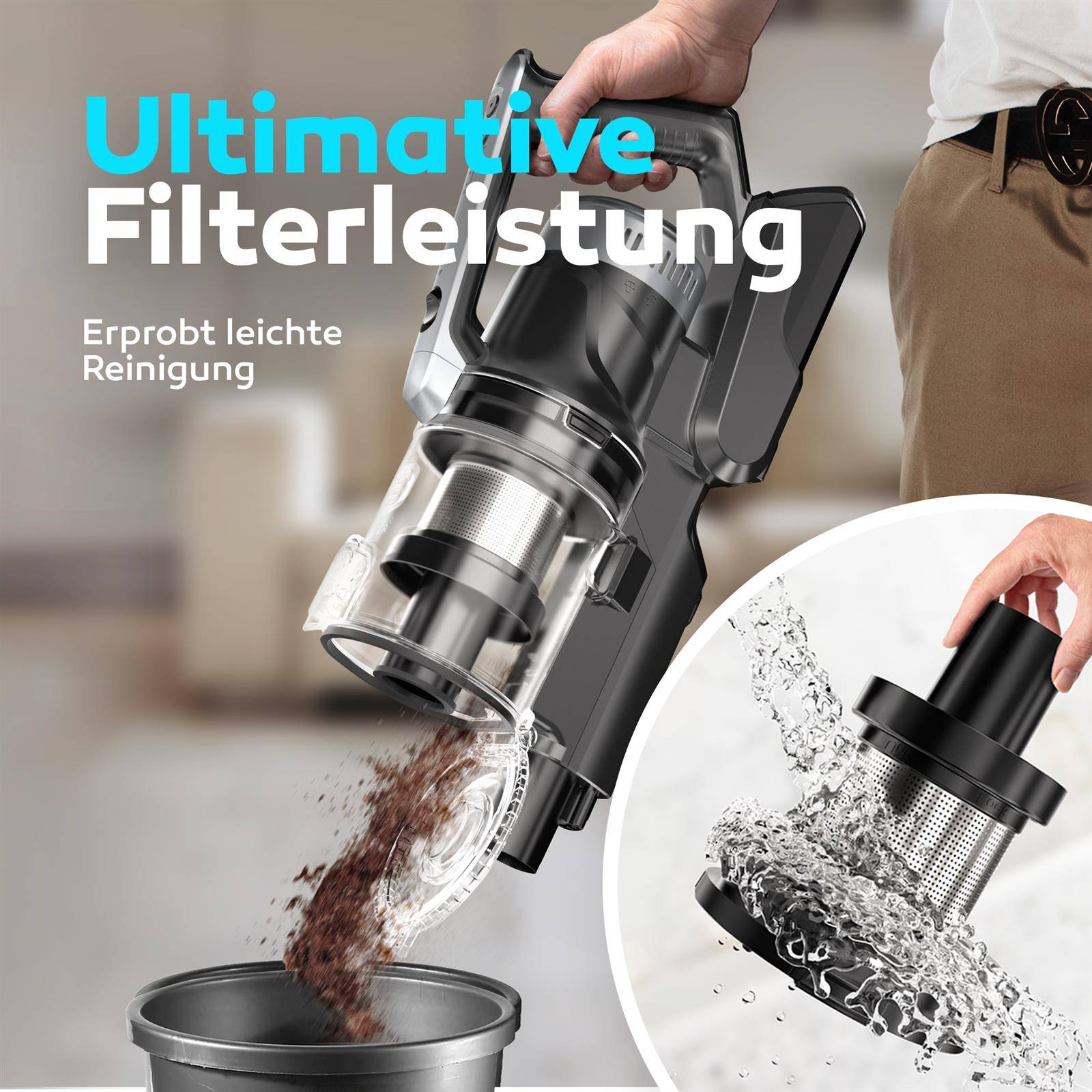 Balter Vertu X11 PRO kabelloser Akku Staubsauger mit Wischfunktion, All-IN-ONE Akku & Handstaubsauger, 350W hohe Saugleistung, bis 50 Min. Laufzeit