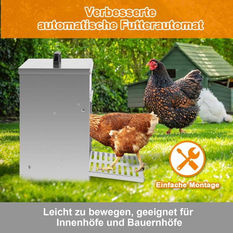 Futterautomat Hühner Automatische mit Deckel 5KG Futterspender Abfallvermeidung verzinkter Stahl
