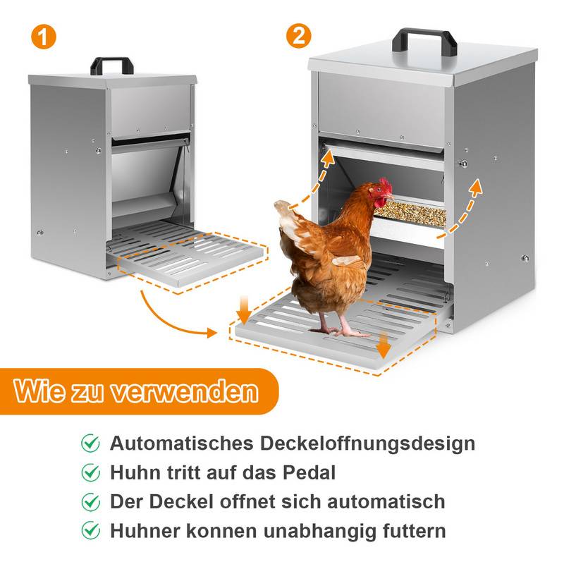 Futterautomat Hühner Automatische mit Deckel 5KG Futterspender Abfallvermeidung verzinkter Stahl