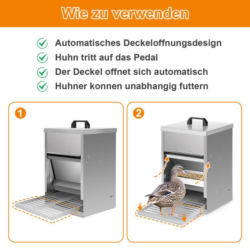 Futterautomat 5 kg verzinkt Futterspender mit Deckel für Geflügel Puten Gänse Enten - 41.5x42.5x25.5cm