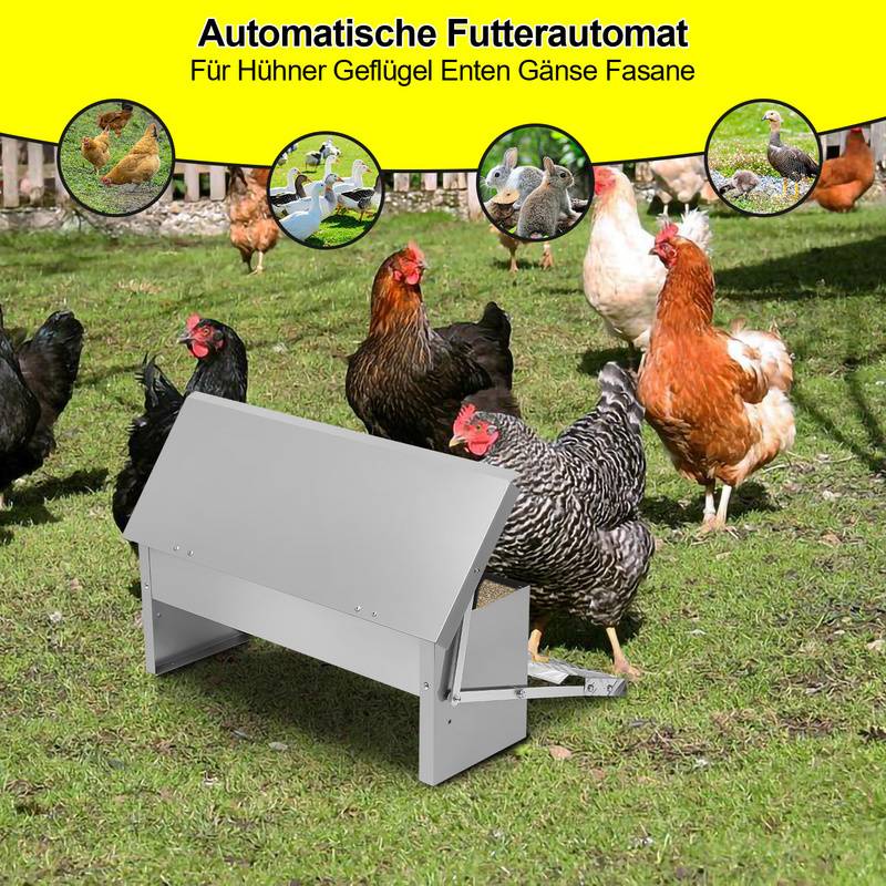 Futterautomat Hühner mit Anti-Rutsch-Pedale 5KG Futterspender Automatische für Geflügel