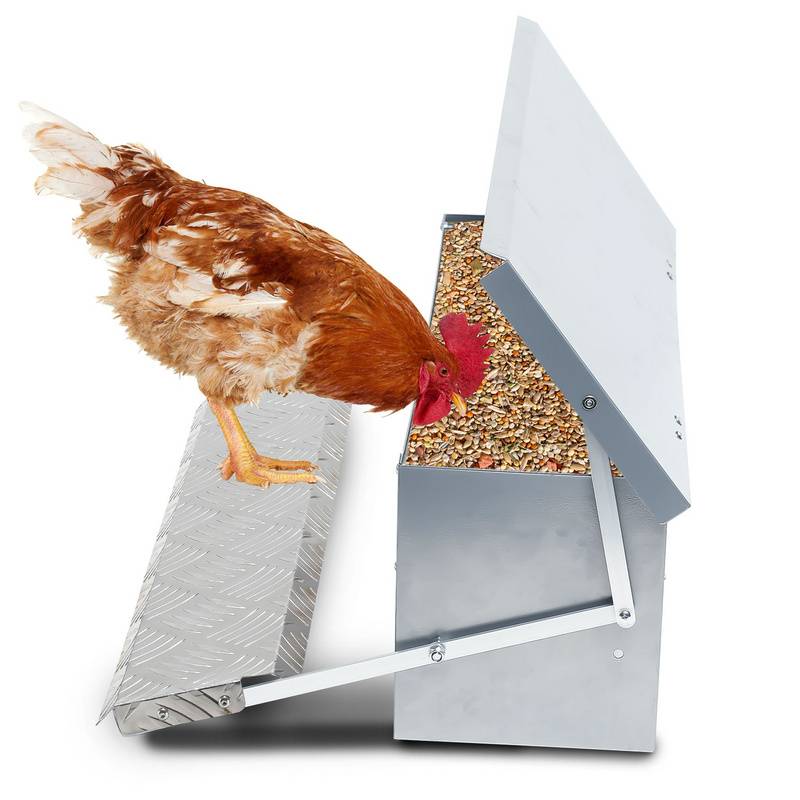 Futterautomat 5 kg mit rutschfest Trittbrett verzinkt Futterspender für Hunde, Katzen, Haustiere - 50x16.5x19cm