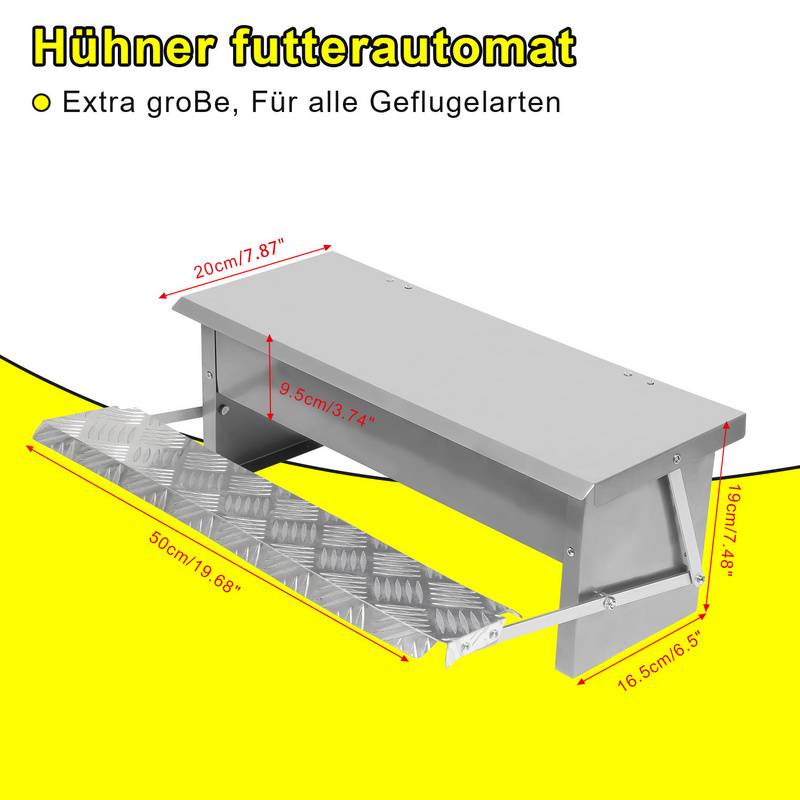 Futterautomat 5 kg mit rutschfest Trittbrett verzinkt Futterspender für Hunde, Katzen, Haustiere - 50x16.5x19cm