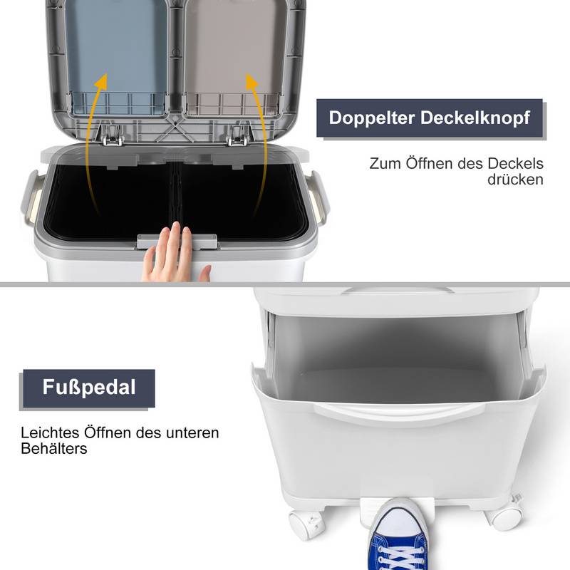 Mülleimer Küche, 42L Mülltrennsystem 3 Fächer Küchenmülleimer Weiß