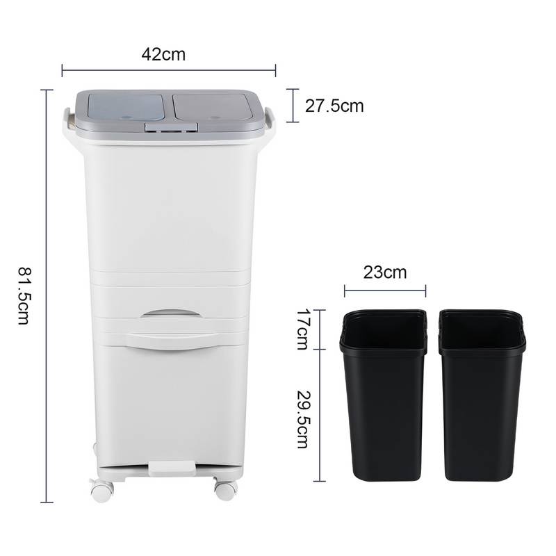 Mülleimer Küche, 42L Mülltrennsystem 3 Fächer Küchenmülleimer Weiß