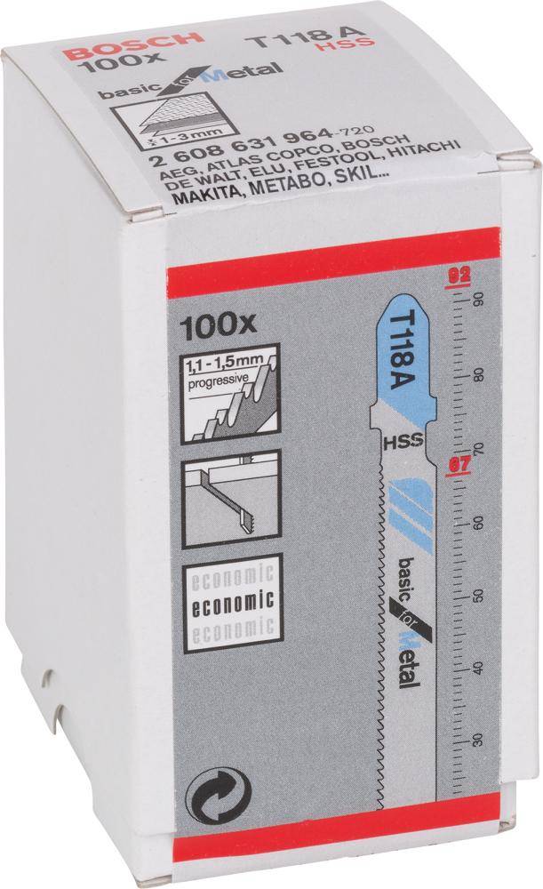 Stichsägeblatt T 118 A Bosch VE à 100 Stück Basic for Metal - Artikel: 3165140067492