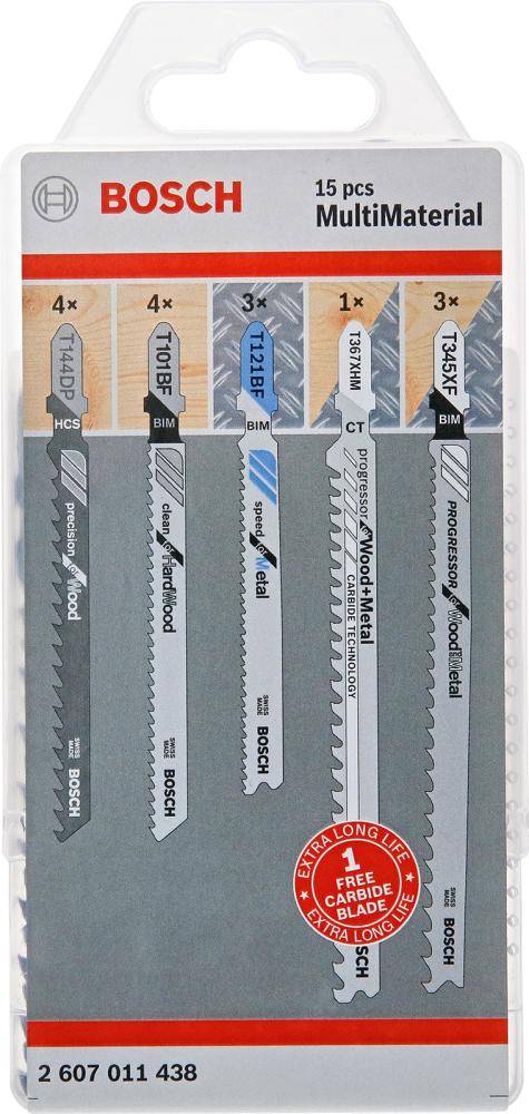 Stichsägeblatt-Set f. T-Schaft Bosch 15-teilig Multi Material - Artikel: 3165140997768