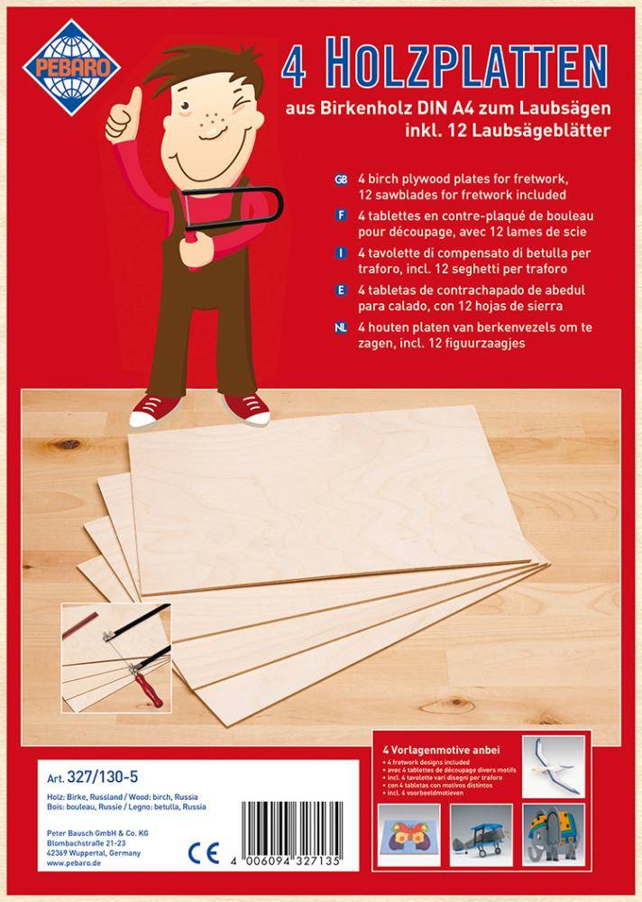 Holzplatten Birke DinA4 m.12 Laubsägebl. Bausch - Artikel: 4006094327135
