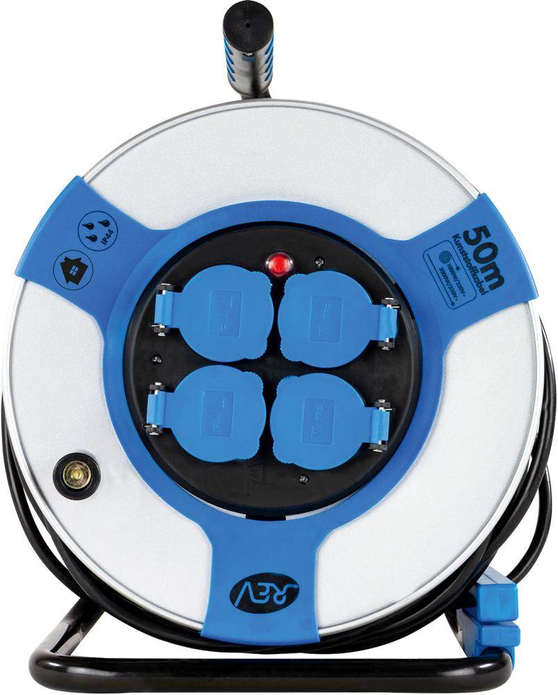 Kabeltrommel 50m Stahl IP44 4-fach st-rt H05VV-F 3G1,5 Beschaffungsartikel - Artikel: 4006341715715