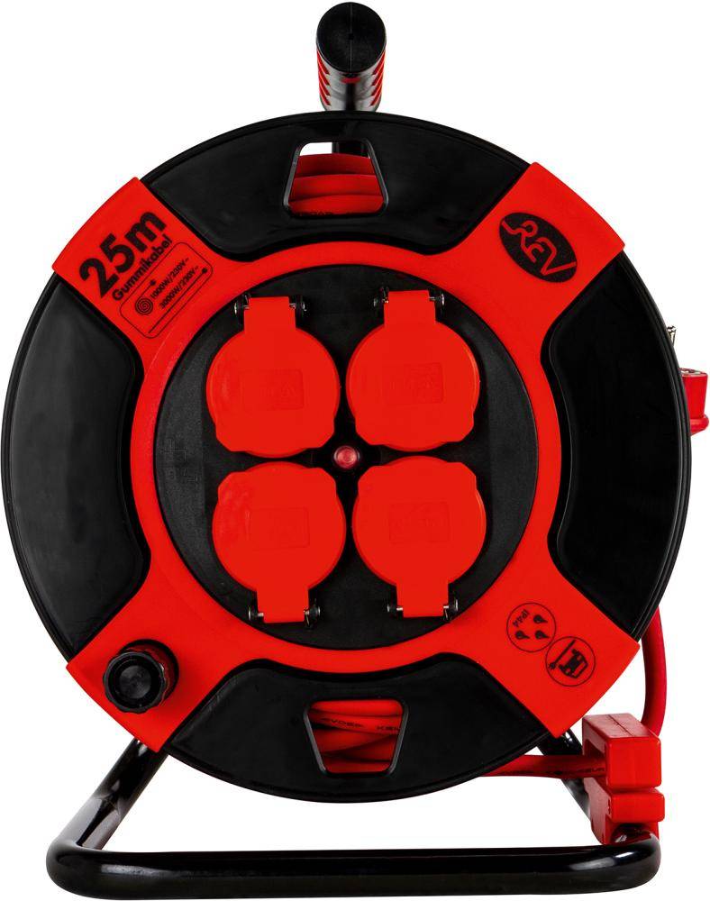 Kabeltrommel 25m 4-fach IP 44 Kunststoff H07RN-F 3G1,5 sw-rt Beschaffungsartikel - Artikel: 4006341715838