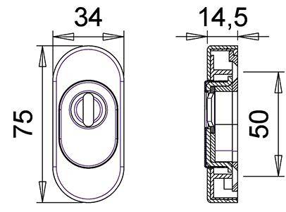 Schutzrosette, Ares 0815,oval,14,5mm, ZA/PZ,RAL 9016, beschichtet - Artikel: 4006632196537