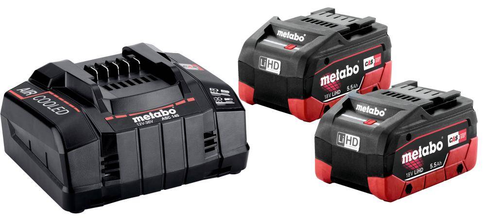 Akku-Starter Set LiHD 18,0 V 2 x 5,5 Ah Metabo Ladegerät ASC 145 metaBOX - Artikel: 4007430330383