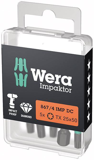 Bit Impaktor 1/4" DIN 3126 E6,3 T25x50mm 5er Pack Wera - Artikel: 4013288223999
