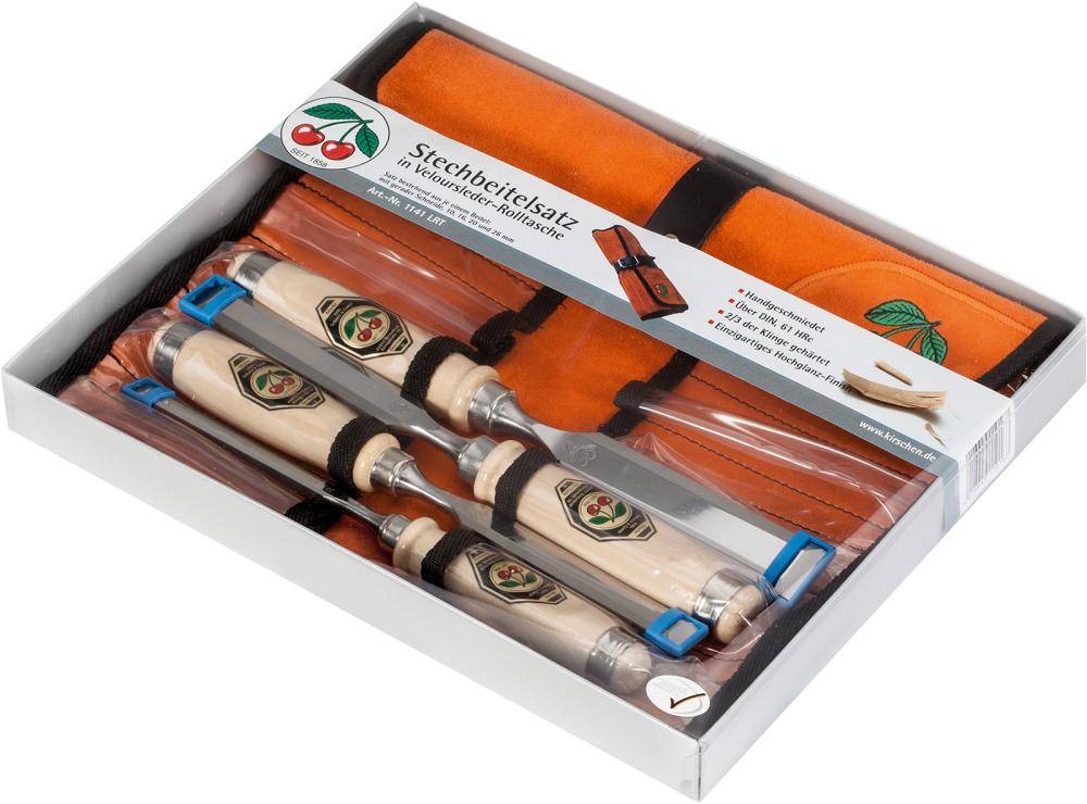 Stechbeitelsatz 4-tlg. 1151 Kirsche in Velours-Lederrolltasch - Artikel: 4016649110167