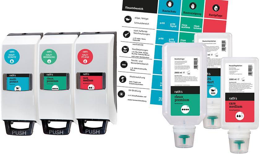 Raths Starter Set Hautsch.-reinigung-pflegemit 3 Spendern und Standrad-Hautschutzpl - Artikel: 4026081005921