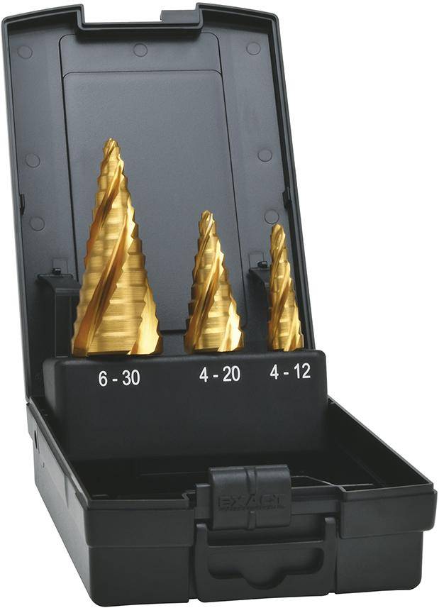 Stufenbohrer HSS TiN Set 4-fach Spiralnute 4-30 mm EXACT - Artikel: 4026558070599