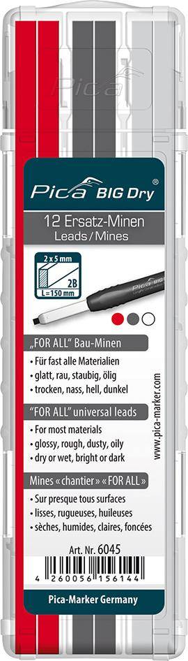 Minen-Set für Zimmermanns-Bleistift BIG Dry FORALL Bau Graphit, weiß, rot Pica - Artikel: 4260056156144