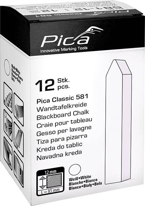 Tafelkreide Pica-Classic weiß 12x12x85mm, eckig angespitzt, unpapiert im Karton zu 12 St. Pica - Artikel: 4260056159404