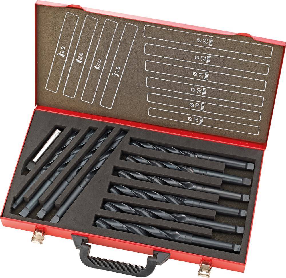 Spiralbohrer Set DIN345 HSS rollgewalzt 14-23mm, 1mm stg. Metallkoffer FORTIS - Artikel: 4317784620604