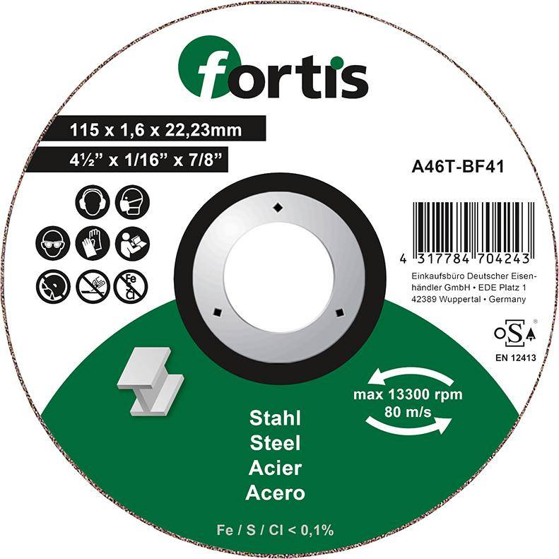 Trennscheibe Stahl 115 x 1,6mm gerade FORTIS - Artikel: 4317784704243