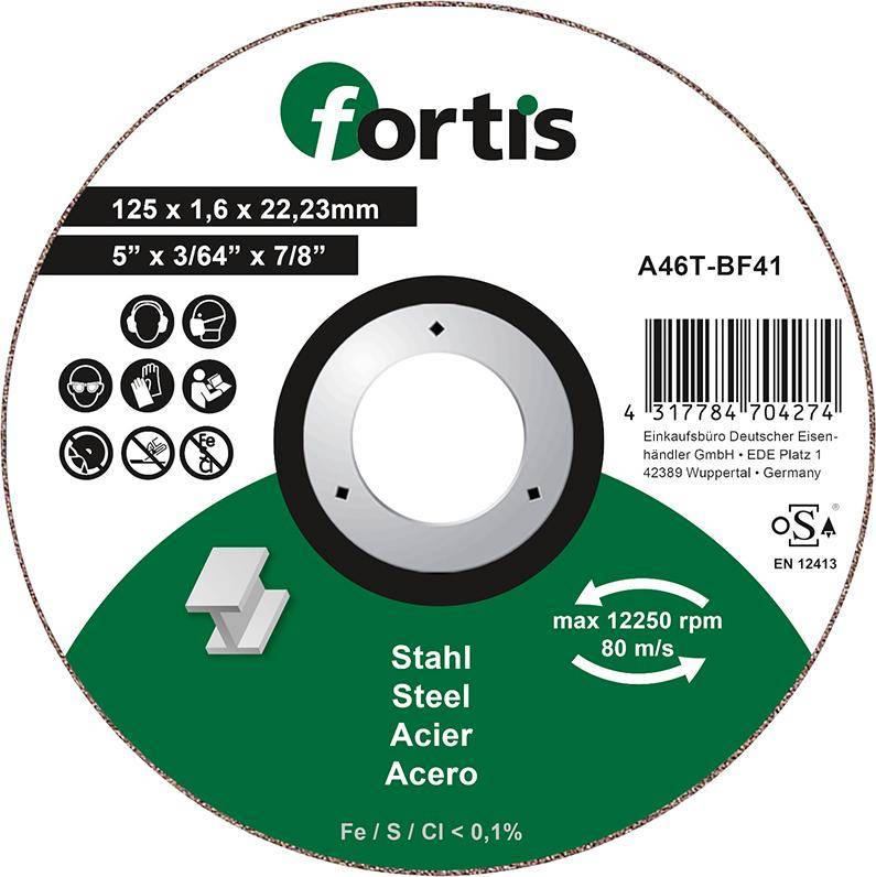 Trennscheibe Stahl 125 x 1,6mm gerade FORTIS - Artikel: 4317784704274