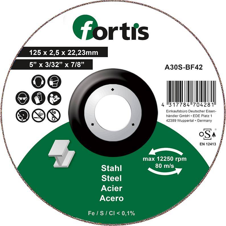 Trennscheibe Stahl 125 x 2,5mm gekr. FORTIS - Artikel: 4317784704281