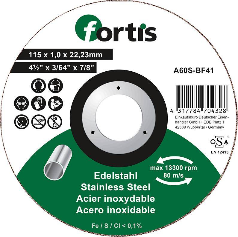 Trennscheibe Edelstahl 115 x 1,0mm gerade FORTIS - Artikel: 4317784704328