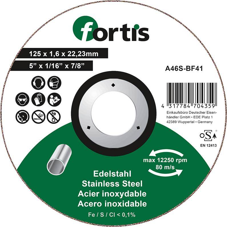 Trennscheibe Edelstahl 125 x 1,6mm gerade FORTIS - Artikel: 4317784704359
