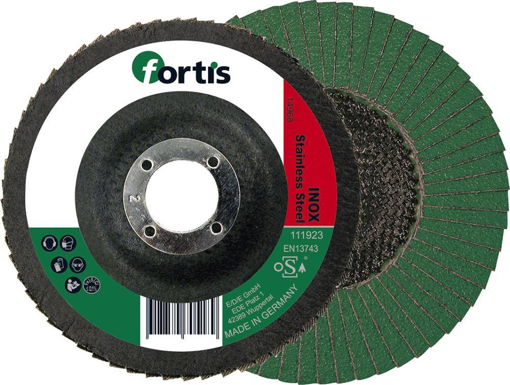 Fächerschleifscheibe Inox125mm K40 gewölbt FORTIS - Artikel: 4317784705189