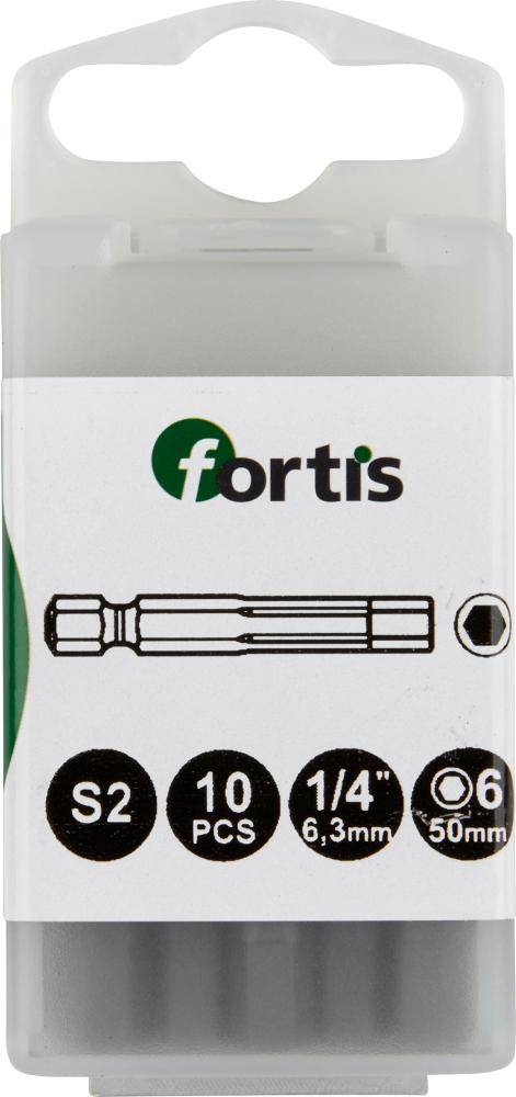 Bit zähhart 1/4" DIN3126 E6,3 Innensechskant 6x50mm 10er Pack FORTIS - Artikel: 4317784728881