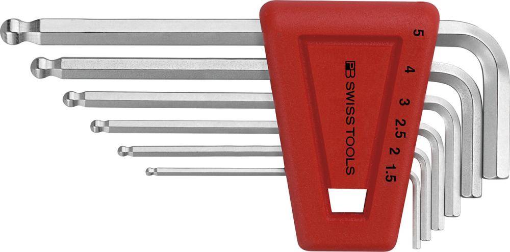 Winkelschraubendreher- Satz im Kunststoffhalter 6-teilig 1,5-5mm Kugelkopf PB Swiss Tools - Artikel: 7610733007097