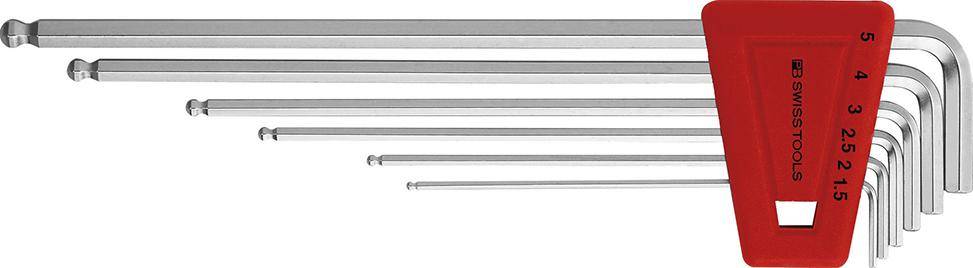 Winkelschraubendreher- Satz im Kunststoffhalter 6-teilig 1,5-5mm lang Kugelkopf PB Swiss Tools - Artikel: 7610733007141