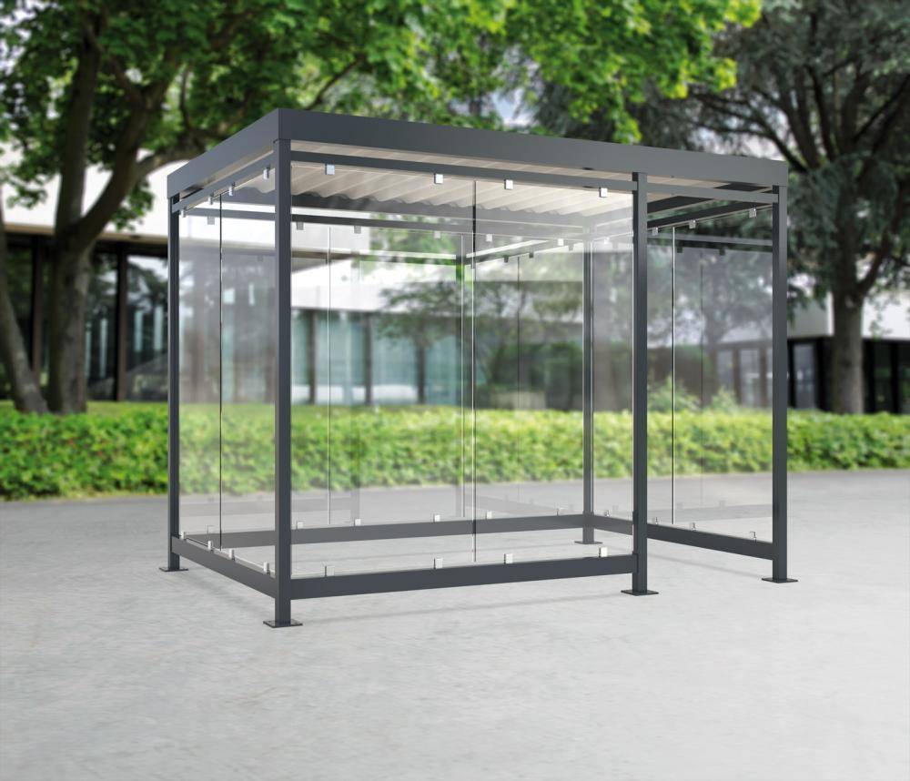 Raucherunterstand Köln K3 d/b, Ral 7016/9002 B3180xT2165xH2510 mm